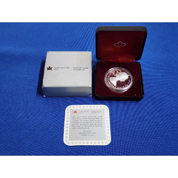 1985 Canadian National Parks Centennial Silver Dollar ASW: 0.375oz
