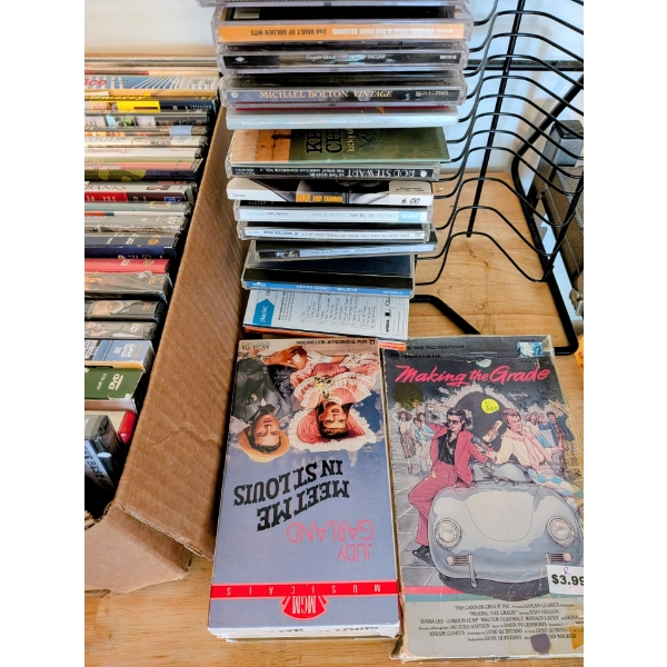 Huge Lot Of DVD, VHS, Tapes, CDs & Metal Tower
