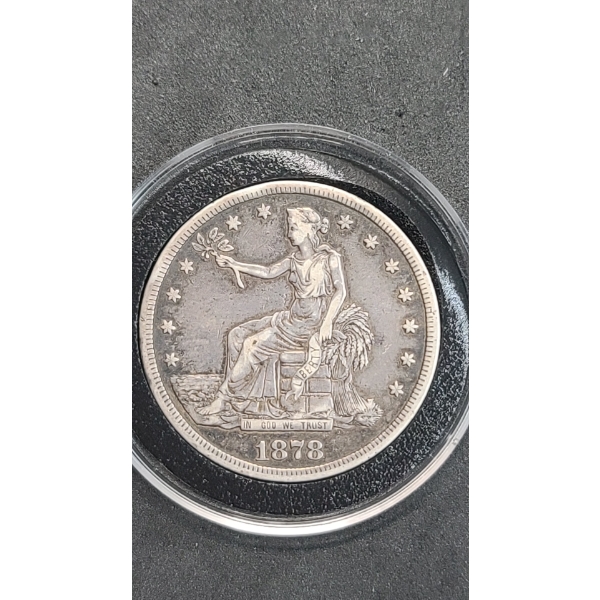 1878-S United States 90% Silver Trade Dollar In Coin Capsule