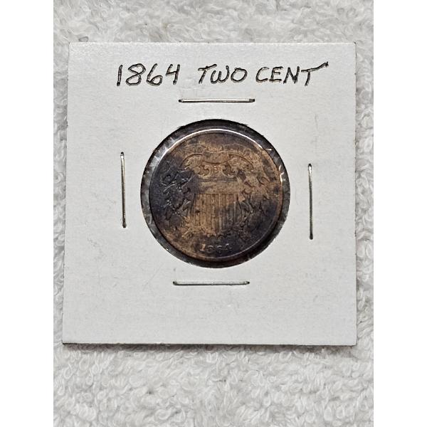1864 Two Cent Coin in Protective Casing
