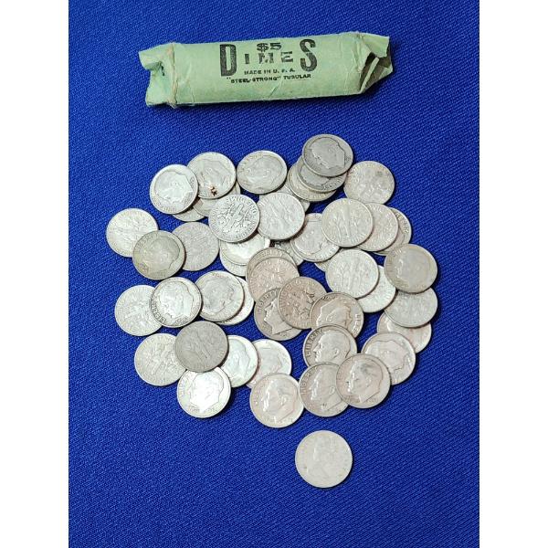 Lot of Assorted Year 90% Silver Dimes FV: $4.80 & 1 Canadian 1965 Dime
