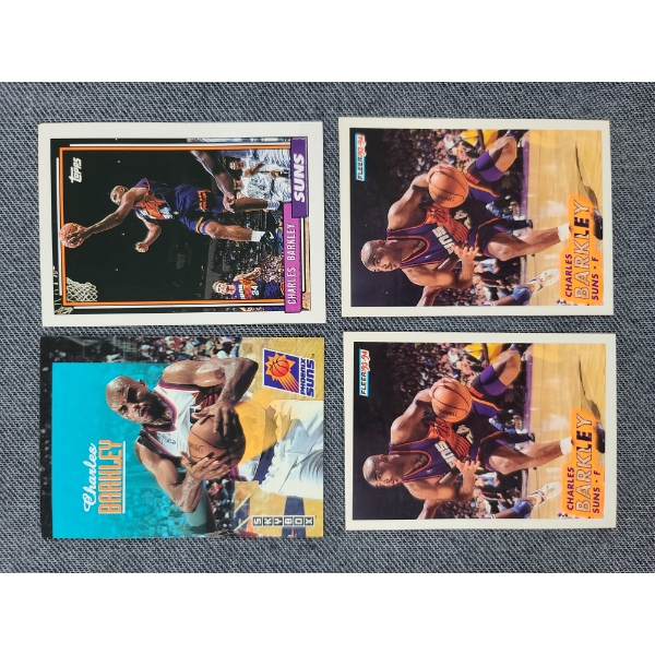 Lot of Four Charles Barkley 1990's Basketball Trading Cards - 1993 Fleer, Skybox & Topps