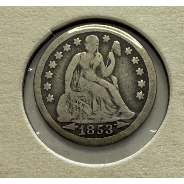 1853 United States Seated Liberty 90% Silver Dime- Incredible Condition 