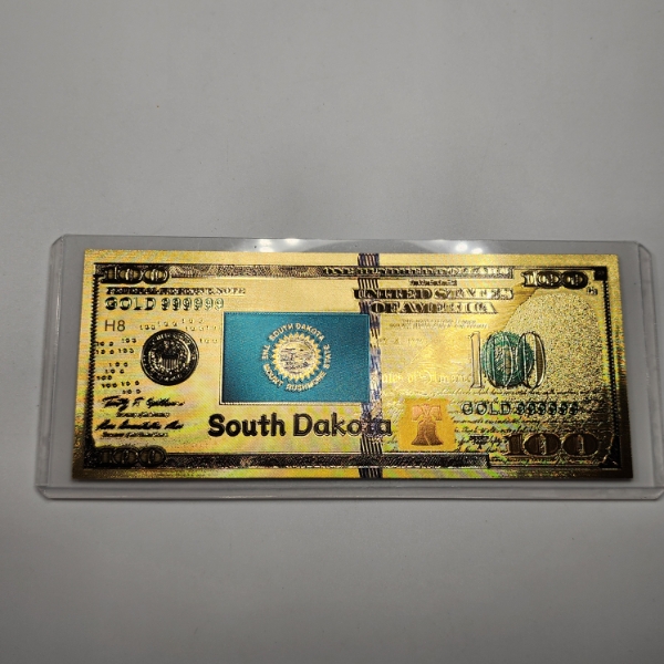 South Dakota State Flag Novelty $100 24K 999999 Gold Foil Note