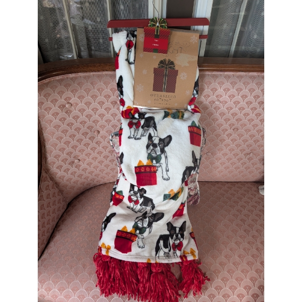 New Soft & Plush Boston Terrier & Beautiful Muliti Color Warm, Fringed Poncho