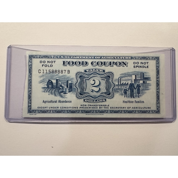 1967 United States Department of Agriculture $2.00 Food Coupon In Protective Holder - Mint 