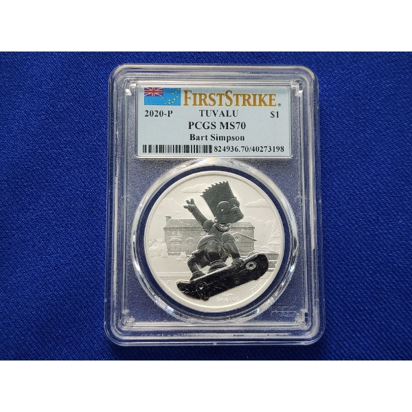 PCGS MS 70 2019 Tuvalu $1 1 oz .9999 Fine Silver Bart Simpson Coin 