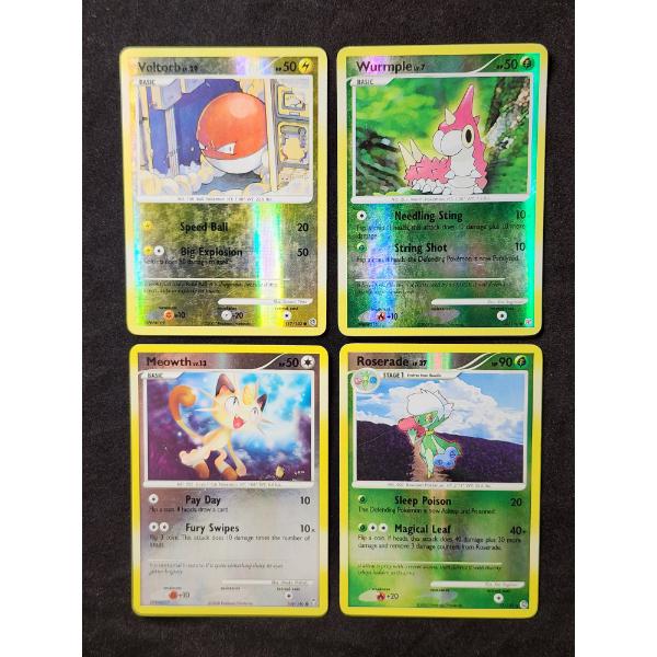 Four Assorted Reverse Holo Vintage Pokemon Trading Cards Including Meowth & Roserade!