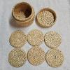 Image 1 : Lot of 6 Woven Rattan Coasters with Matching Cylindrical Storage Holder Box and Lid