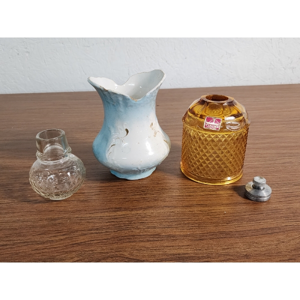 Vintage Glassware Including Viking Glass Amber Diamond Point Glimmer Fairy Lamp