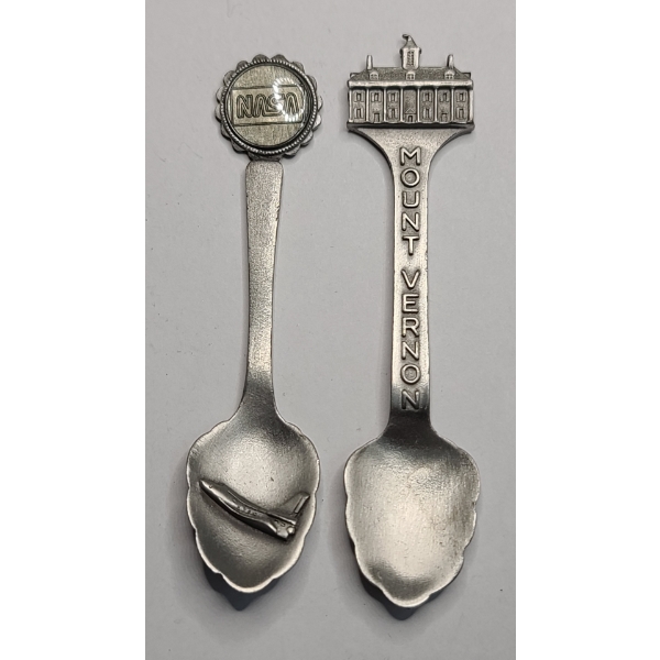 (2) Small Pewter Souvenir Spoons - Mount Vernon, NASA