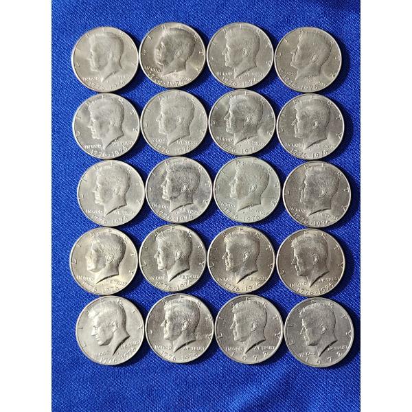 x20 1976 Bicentennial & 1972 Kennedy Half Dollars Face Value $10.00