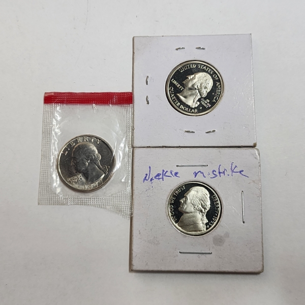 U.S. Coins: UNC 1977 Quarter, 2005-S Kansas State Quarter Proof, & 1993-S Proof Nickel
