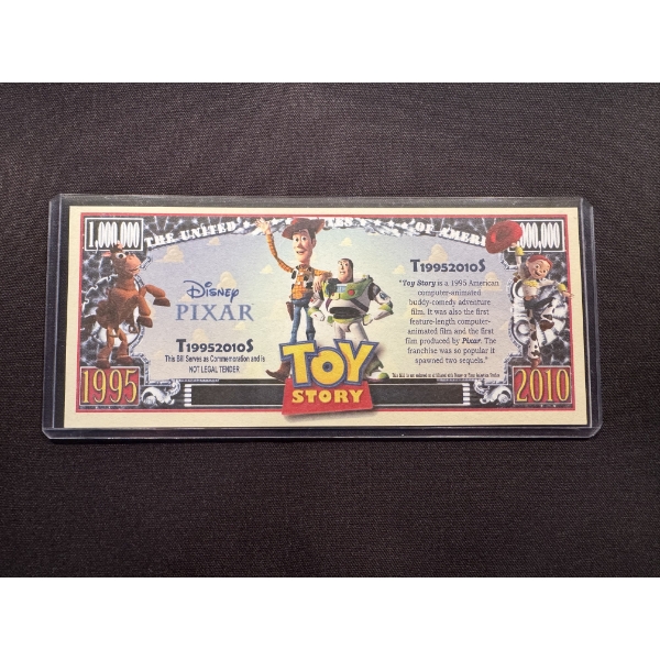 2010 Disney Pixar Toy Story One Million Dollar Bill In Protective Holder - Mint Condition