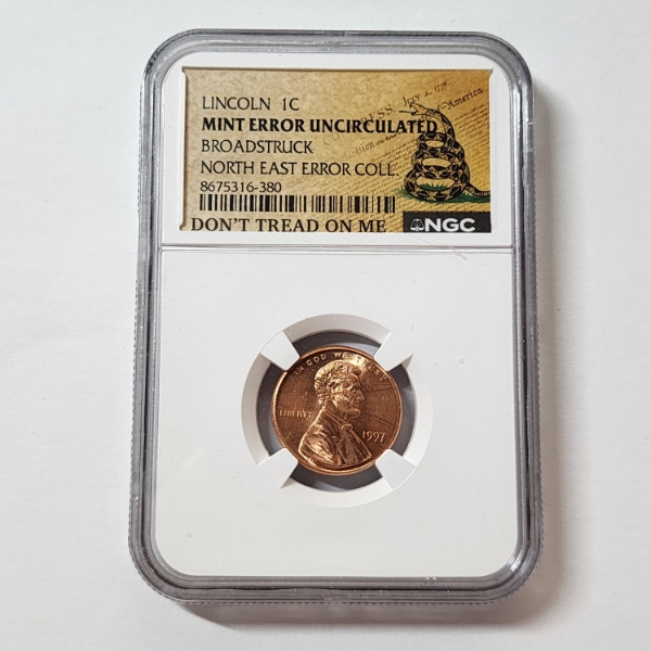 NCG Mint Error Uncirculated Boradstruck North East Error Collection 1997 Lincoln Cent