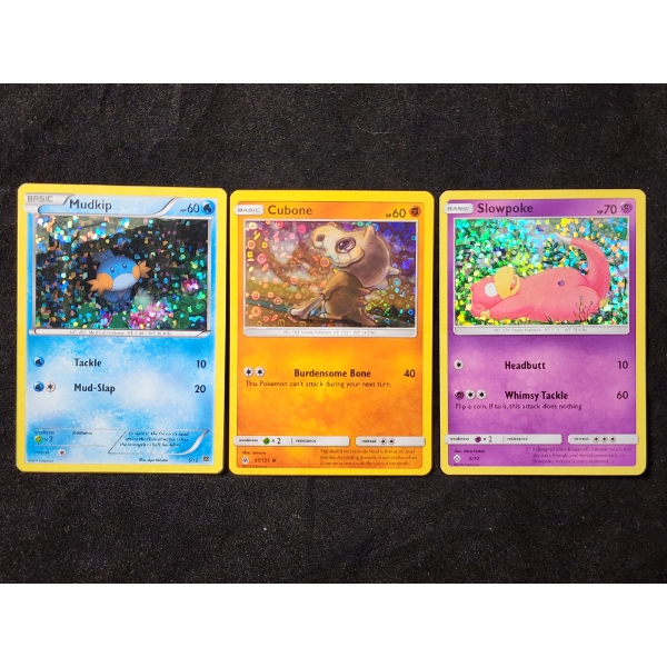 Three Assorted Holo Promo Pokemon Trading Cards - Mudkip, Cubone & Slowpoke 