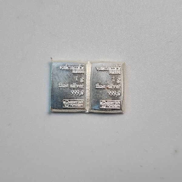 x2 Valcambi Suisse 1 Gram Fine Pure .999 Silver Bars - 2g Fine Silver Total
