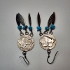 Image 4 : Buffalo Nickel, Sterling Silver Feather, & Turquoise Dangle Earrings - Total Weight: 14.1g