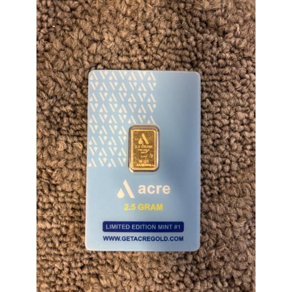 Acre Limited Edition Mint 2.5g .9999 Fine Gold Bar In Certification Card