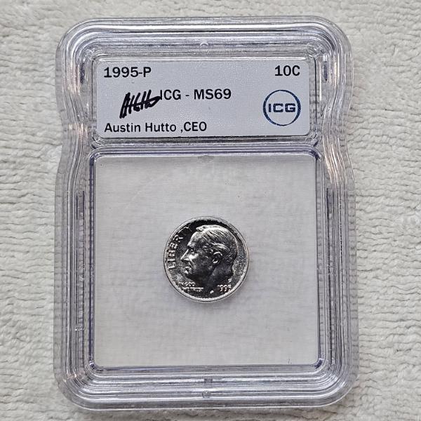 Austin Hutto Signed 1995-P Roosevelt Dime certified by ICG as MS69
