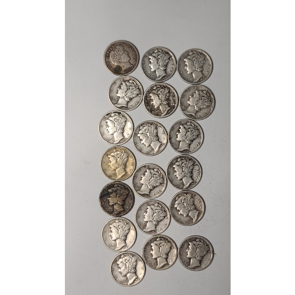 Assorted Years/Mint Marks United States 90% Silver Barber & Mercury Dimes - Face Value: $1.90