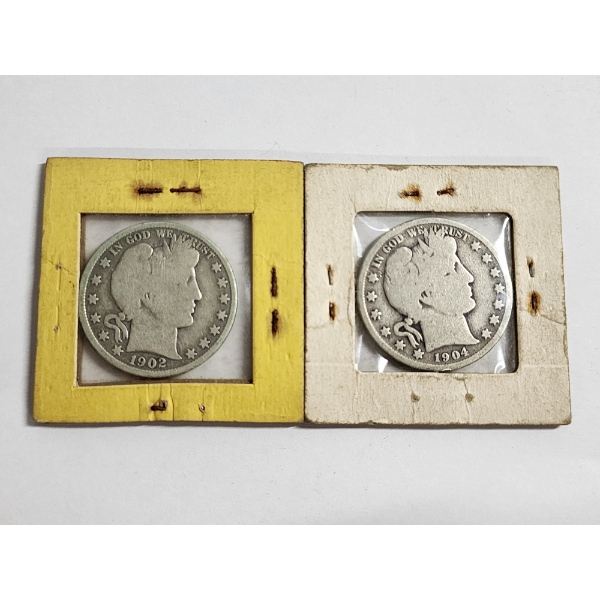 1902 & 1904 Barber Half Dollars - 90% Silver U.S. Coins - FV: $1.00