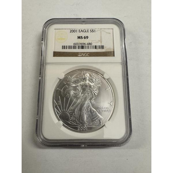 2001 American Eagle 1 Oz .999 Silver Bullion Coin Graded By NGC MS-69