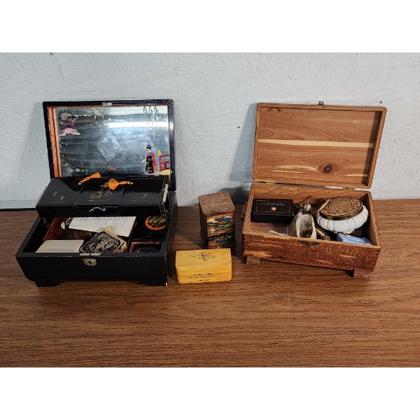 Assorted Jewelry Boxes, Working Music Box, With Contents - See Photos! 