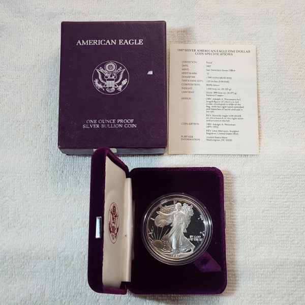 1987-S Proof American Silver Eagle - 1 oz .999 Fine Silver - With OGP Packaging & CoA