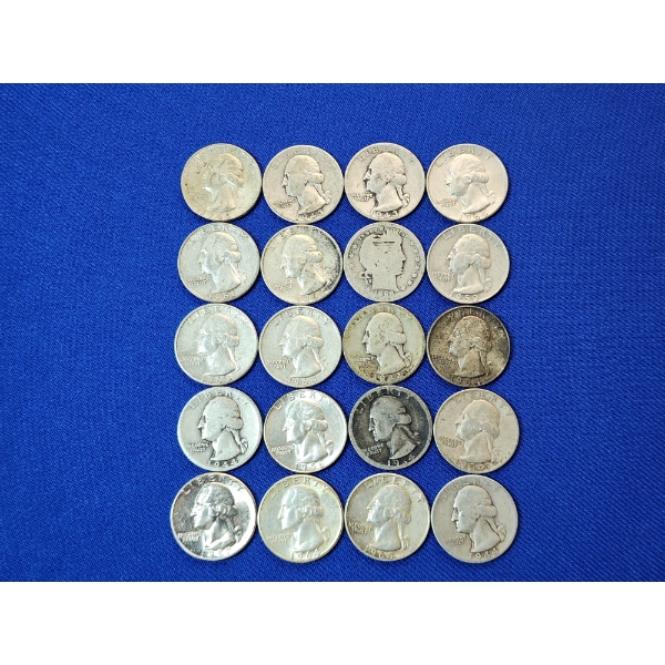 Lot of Silver Quarters: Washington & (1) Barber Quarter FV: $5.00