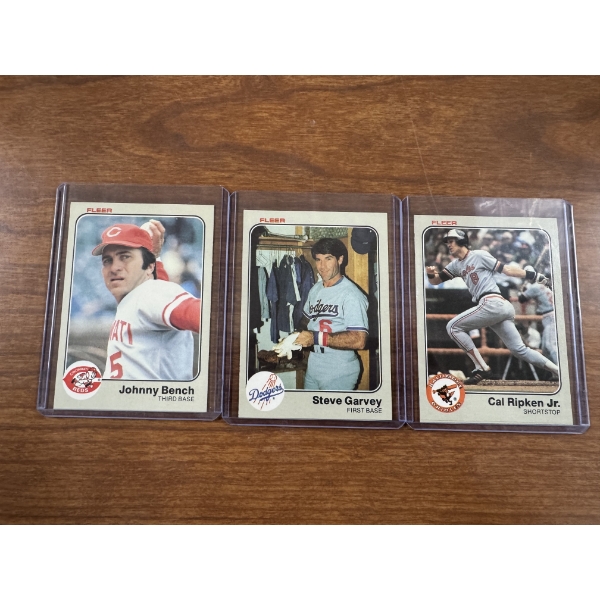 1983 Fleer Bench, Ripken & Garvey Cards In Protective Holders - All In Mint Condition