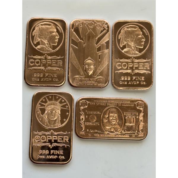5- Limited Edition Copper Design AVDP oz .999 Fine Copper Bars