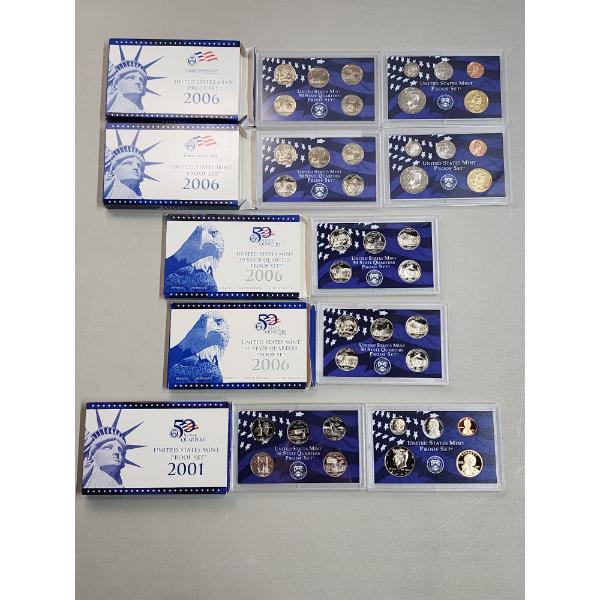 (5) U.S. Mint Proof Sets: 2006, 2006, 2001, (2) 2006 5 State Quarters Proof Set