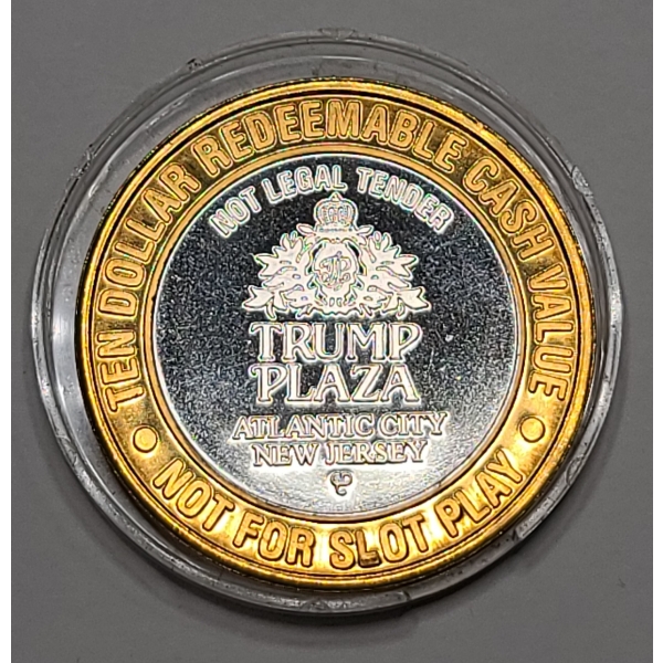 $10 Trump Plaza Hotel And Casino, Atlantic City Gaming Token With .999 Fine Silver Center