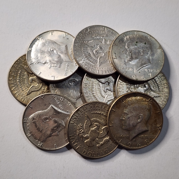 Ten Assorted 40% Silver United States Kennedy Half Dollars ~ Face Value $5.00
