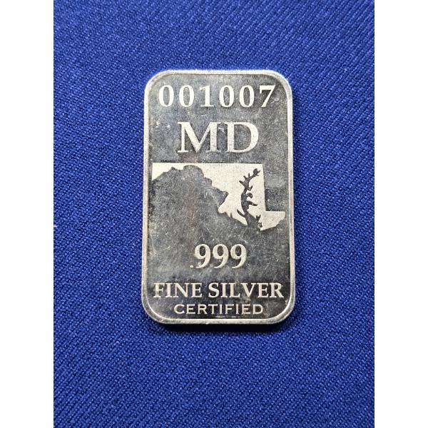 1 oz .999 Fine Silver Bar U.S. State Silver - Maryland