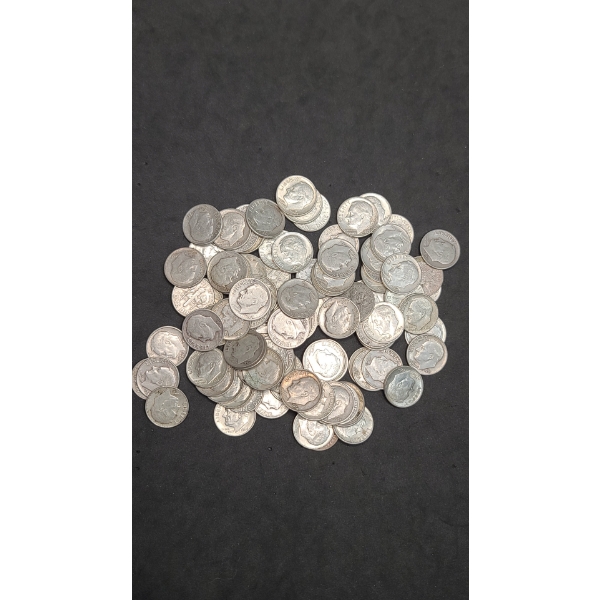 Assorted Years/Mint Marks 90% Silver Roosevelt Dimes - Face Value: $10.00