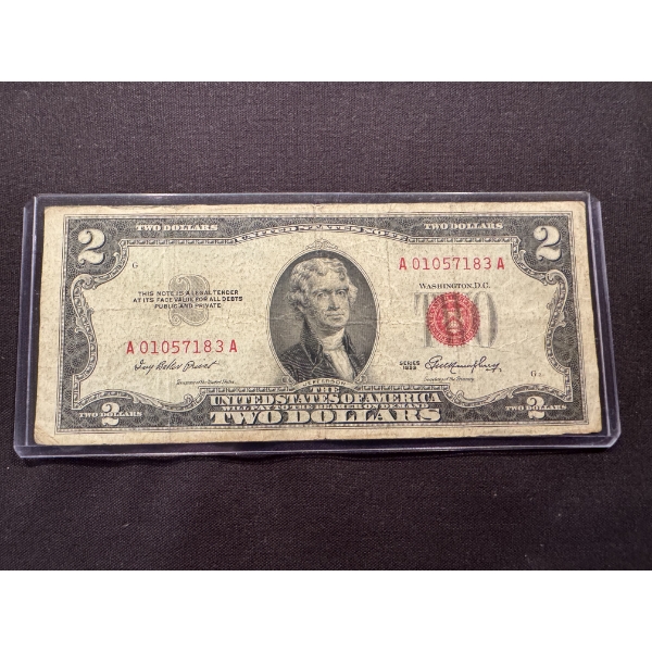 1953 United States $2.00 Bill Thomas Jefferson Red Seal Note - Excellent Condition In Holder