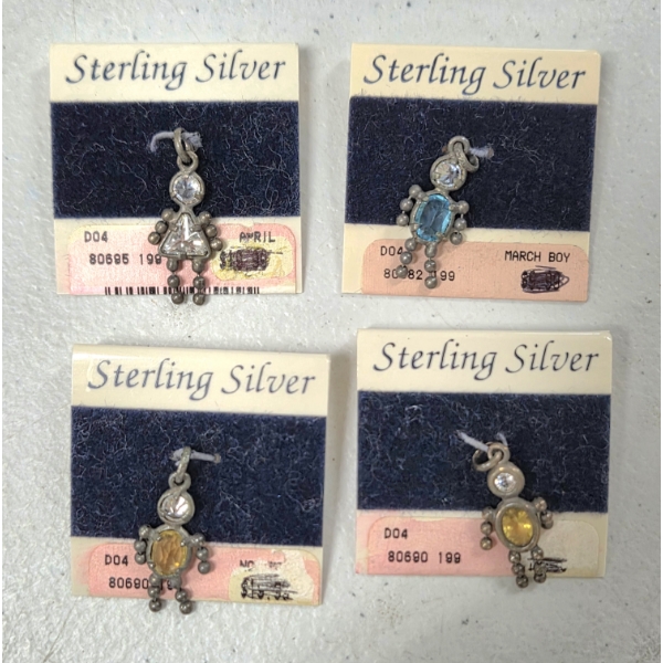 Four New Cute Sterling Silver Pendants With Gems 11G Total Weight With Plastic Holders 