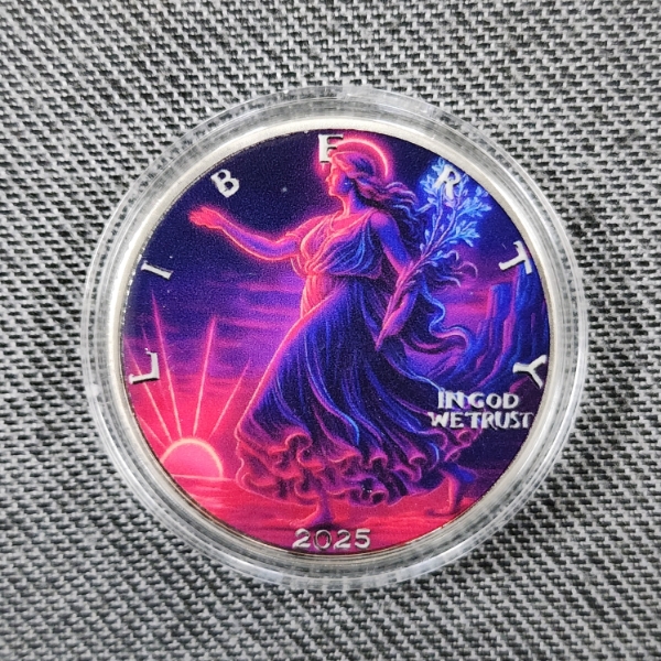 1 Oz Fine Copper Unique Colorized Walking Liberty Design Round in Capsule