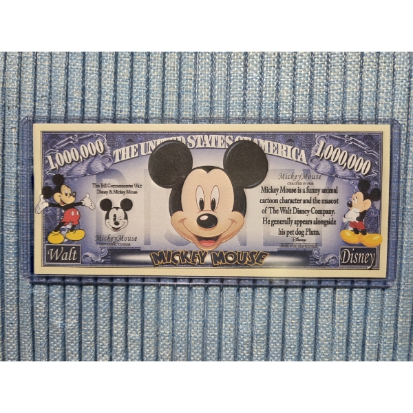 Mint Condition Mickey Mouse Million Dollar Bill In Protective Holder