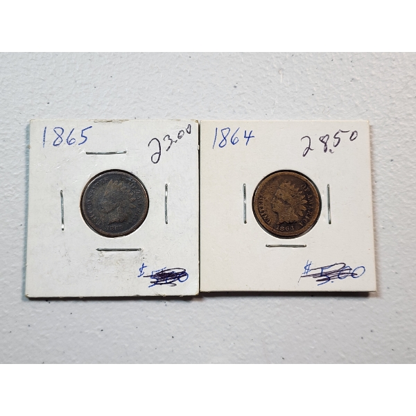 2 BETTER DATE Indian Head Cents 1865 & 1864