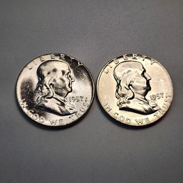 Two United States Uncirculated 1957 Franklin 90% Silver Dollars - FV: $1.00