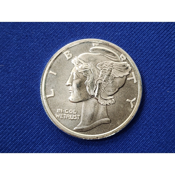 One Troy Ounce .999 Fine Silver Round - Mercury Dime Design