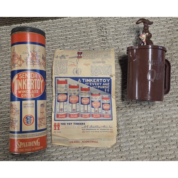 Great Condition Vintage Tinker Toys And Plastic Nesquik Pitcher