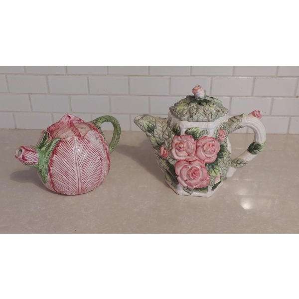2 Pieces - Decorated Porcelain Covered Jar & Teapot - Exc Condition