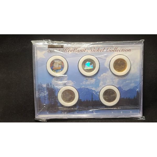 2004 Keelboat Nickel Collection - 5 Coin Set in Display Slab - Face Value: $0.25