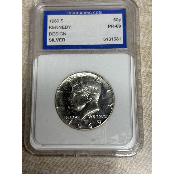 40% Silver - 1969 S Kennedy Half Dollar - PR-69 - FV $0.50 - International Grading Service 