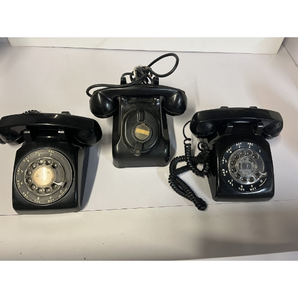 Vintage Phones - Set of 3 Black Corded Phones with Turn Dial