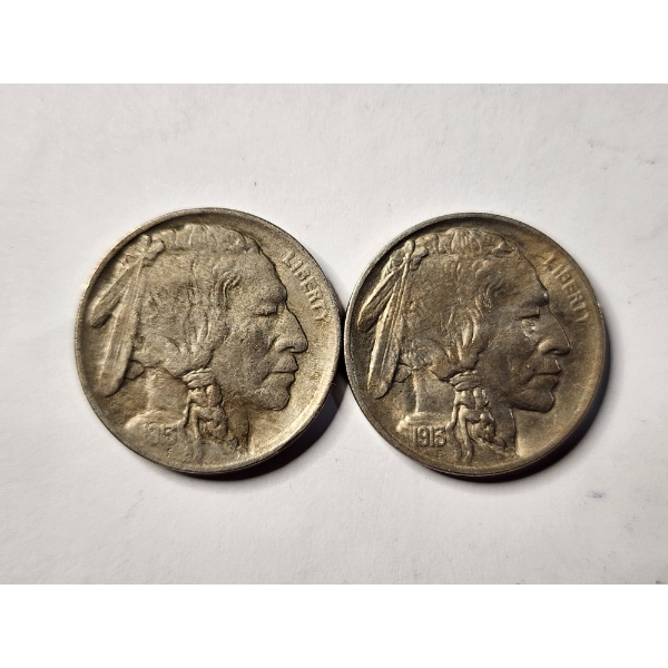 Two Excellent Condition, Higher Grade United States 1913 Buffalo Nickels ~ Little Wear!